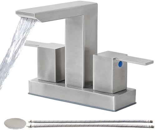 IKEBANA Brushed Nickel Waterfall Bathroom Faucet,Stainless Steel 4 inch ...
