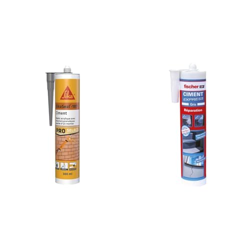 Sika -SikaSeal-187 Ciment, Gris, Mastic acrylique granuleux aspect mortier idéal petites réparations & fischer 519175 - Ciment Express gris prêt à l'emploi - 1 cartouche de 310 ml