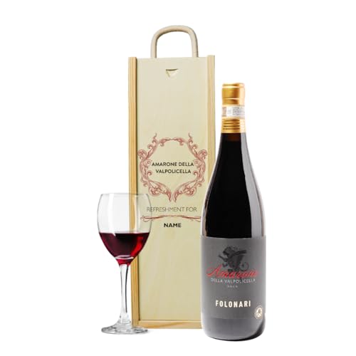 Montigoli Personalised Amarone della Valpolicella Gift Set 1 x 75cl Bottle in Wooden Presentation Box | Luxury Italian Red Wine | Custom Amarone Gift for Him or Her