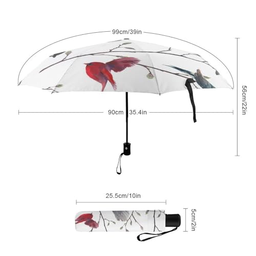 Parapluie de voyage oiseau rouge robuste et automatique haut de gamme