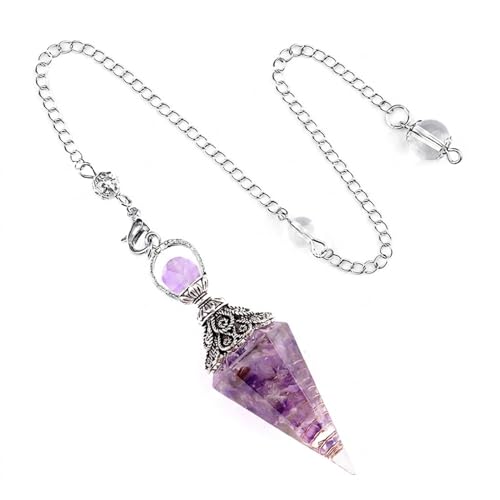 YOGAZEN Harz Amethyst Pendulum Edelstein Pendel Kristall Heilsteine Natürliches Sechseckiges Edelstein Kristall Ornamente für Hexerei Zeremonie Wahrsagen Reiki Heilung und Esoterik Geschenke (23cm)