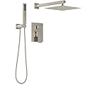 Lava Odoro Modern 2-Setting Square Shower System with Rain Shower Head and Handheld Spray Brushed Nickel, Rainfall Shower Faucet Set Brushed Nickel, Shower Valve and Trim Kit, SF103-BN