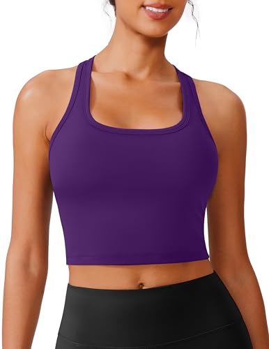 Image of PINSPARK Sports Bra Longline Racerback Tank Tops for Women Padded Workout Yoga Top