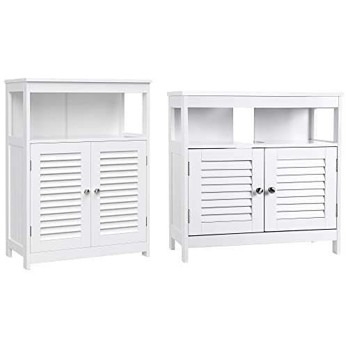VASAGLE Meuble sous Lavabo et Meuble de Salle de Bain, avec Portes Persiennes, Meuble de Rangement, Style Moderne, Blanc BBC771W01