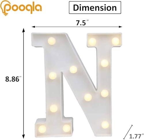 Image of Pooqla LED Light Up Letters, Warm White and Colorful Lighted Marquee Letters with Remote, Lighted Letter for Party Birthday Decorations, Gift for Girls Boys Night Light, Wedding Home Decor, Letter N
