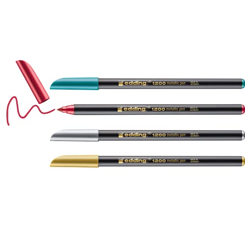edding 1200 rotulador de color metálico 4 colores - x1 - punta redondeada 1-3 mm - para escribir, dibujar y esbozar - libros de visitas, fabricación de tarjetas, artesanías de bricolaje y scrapbooking