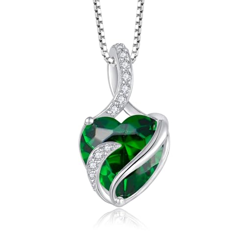 FJ Unendlichkeit Mai Geburtsstein Kette Damen 925 Sterling Silber Herz Smaragd Anhänger Halskette Schmuck Geschenke für Damen Frauen Mutter Freundin Mama