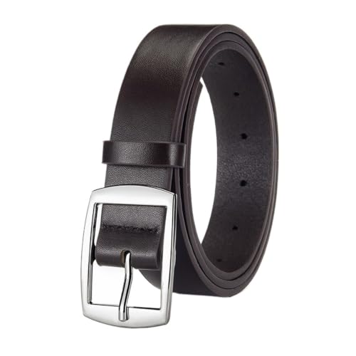 Cinturón de cuero masculino con hebilla de metal simple color oscuro longitud ajustable estándar