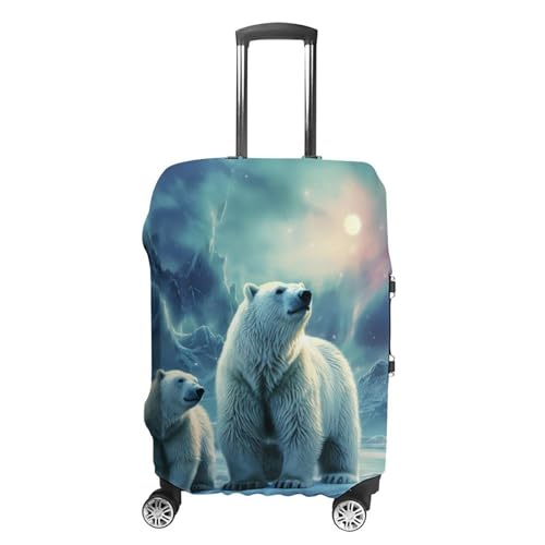Polar Bears Northern Lights_ Luggage Cover, Washable Elastic Suitcase Cover Protector Fit 18-32 Inch Luggage