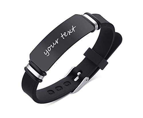 XUANPAI Bracelet Homme Silicone Noir, en Acier Inoxydable 25CM Métal Punk Bracelet Personnalisé Garçon Bijoux Accessoire Fantaisie Cadeau pour Saint-Valentin Anniversaire Noël Cover