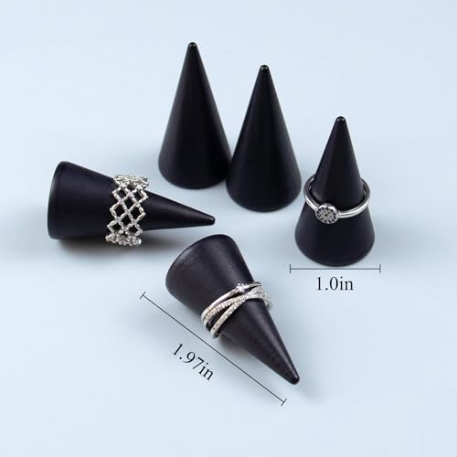 Image of 10 Pcs Wooden Ring Cone Holder Display Stands Black