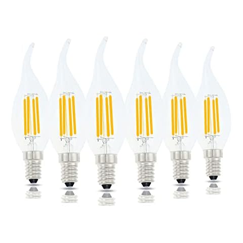 Lamsky E14 LED Bulb European Base 4W LED Chandelier Light Bulbs Dimmable 40W Equivalent,Flame Tip Candelabra LED Bulbs,110V 2700K Warm White,6 Pack Cover