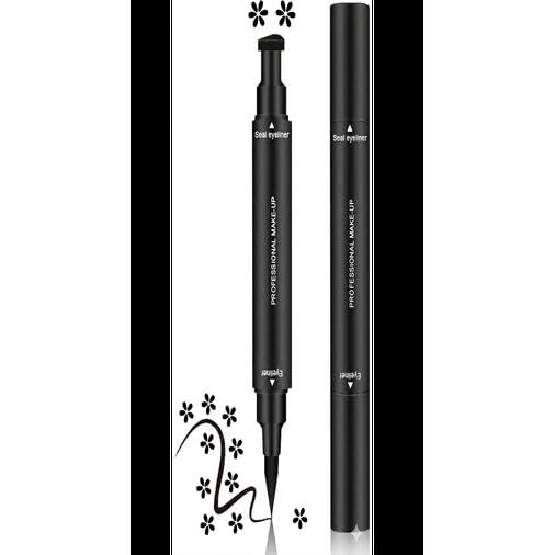 Professional Make-Up Seal Eyeliner, Double-Ended, Black, Liquid Pen with Stamp (Flower)-image-19