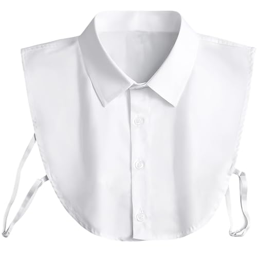 Ezranova Blanco Collar Desmontable, Simple Color Sólido Botón Abajo Cuello Falso Cuello Falso para Blusa, Mujeres Media Camisa Blusa Top para Mujeres Hombres Suéter Ropa sin Cuello