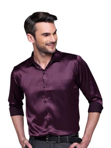 Image of IndoPrimo Men's Satin Shirt with Spread Collar Neck Line Solid Pattern Full Sleeves Regular Fit Western Style and Standard Length