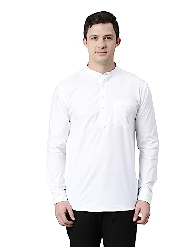 Image of KRYPTIC Men's Full Sleeve Regular Fit Short Kurta in Premium Pure Cotton with Patch Pocket and Mandarin Collar - Perfect Blend of Style and Comfort