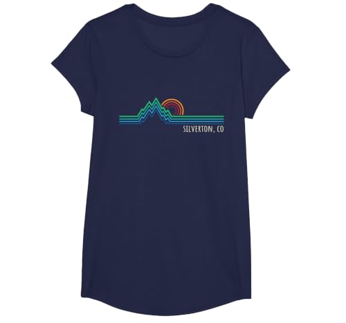 Silverton Colorado USA Retro Style Mountain Design T-Shirt, Girls, Navy Blue, Large