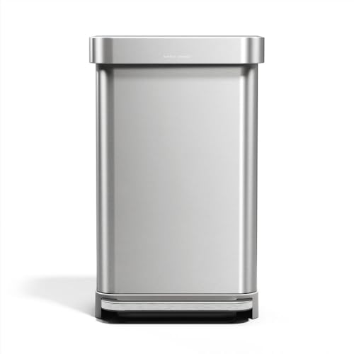 simplehuman 45 Liter / 12 Gallon Rectangular Hands-Free Kitchen Step Trash Can with Soft-Close Lid, Brushed Stainless Steel