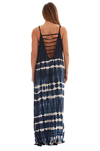 Image of Riviera Sun Women's Tie Dye Maxi Dress, Spaghetti Strap Open-Back Sundress and Beach Cover Up