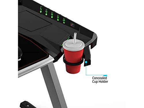 Image of Carbon X Pro Ergonomic Z2 Gaming Desk | Computer Gaming Desk with Retractable Cup Holder, Headset Hook | RGB Light (Black)