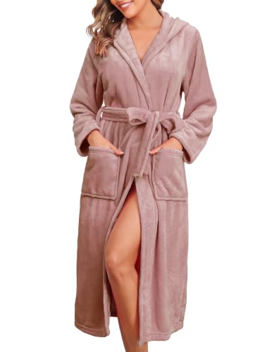 Viakeo Women's Long Hooded Fleece Dressing Gown with Pockets, S-XXL