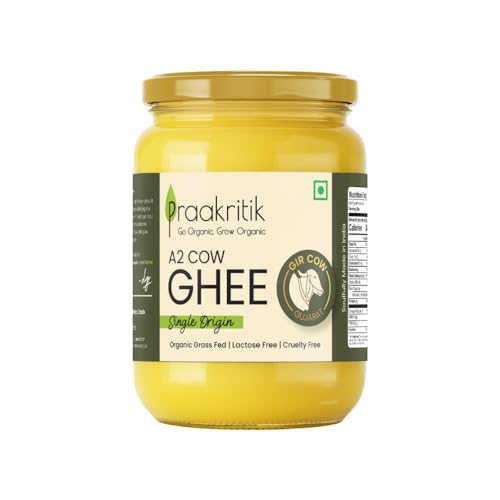 Image of Praakritik Natural A2 Desi Gir Cow Ghee 1L - 100% Pure- Prepared by Traditional Bilona Method - Vedic Cultured Grassfed - Vegetarian GMO Free Lactose Free - 1 Ltr