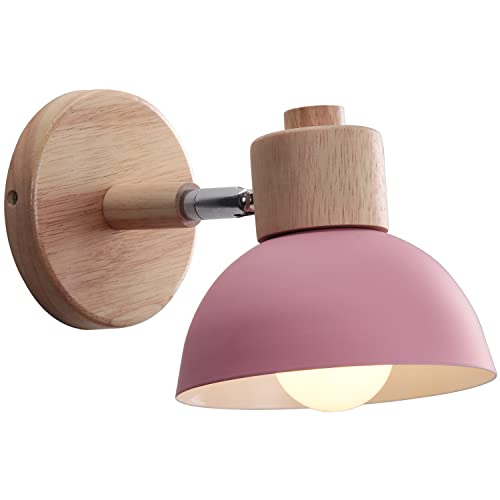 WOTTES Wandlampe Retro Holz E27 Wandbeleuchtung Vintage Innen Wandleuchte Moderne Wandlicht Wandstrahler Industrial Wall Lamp für Wohnzimmer Korridor Treppen Schlafzimmer (1 Stück, Rose)