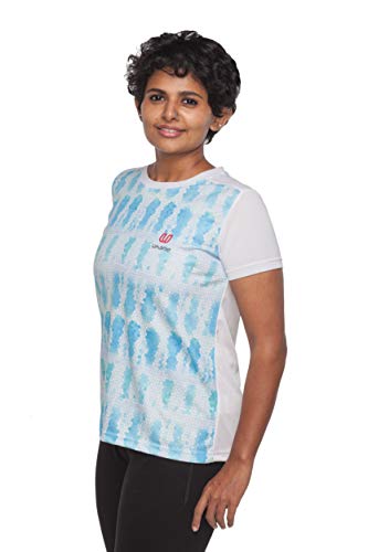Image of Uhane Women's Gym Dri-Fit Crew Neck Printed T-Shirt (Blue Honeycomb) Short Sleeves Top for Sports and Fitness