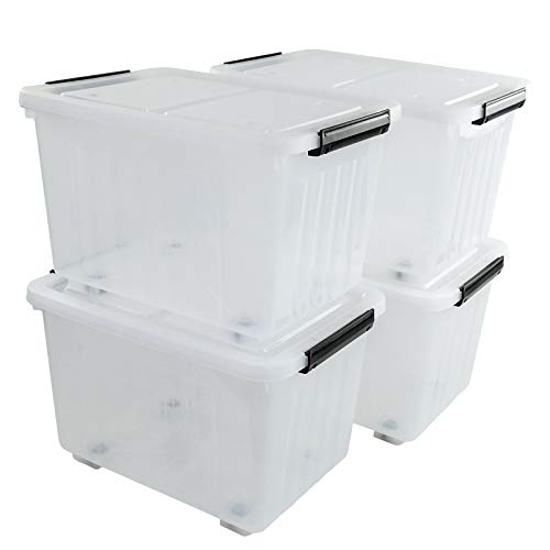 30L Plastic Storage Bin, Stackable and Nestable Storage Boxes with Lids and Secure Latching Buckles, Large Storage Container (Clear)