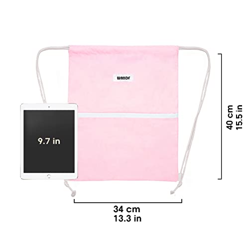 Image of WANDF Drawstring Backpack, Gym Sackpack for Sports (Light Pink) | Water-Resistant, Shopping, Yoga, Travel, Beach, Daily Carry