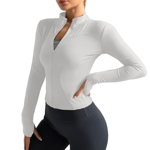 Neteson Camiseta Deportiva Mujer de Manga Larga Chaqueta Deporte Running Camisa de Correr Fitness Yoga Ropa Top con Cremallera y Agujeros para el Pulgar