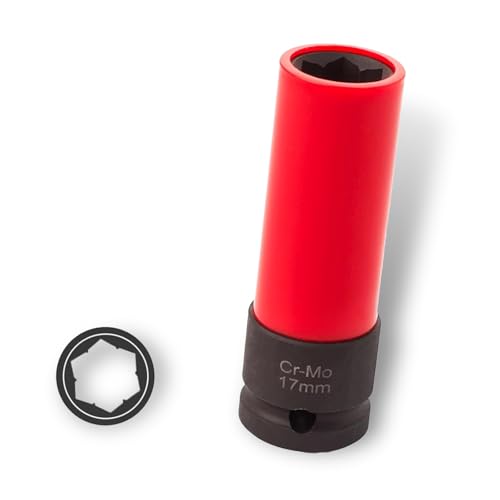 Image of Wheel Nut Socket, Wheel Lock Nut Removal Socket Wrench, 0.66 inch /17mm 1 /2 inch Drive Effort-Saving Removal Tool, Compatible with Mercedes-Benz S /C /A /B Class MLGLk (Red & Black)