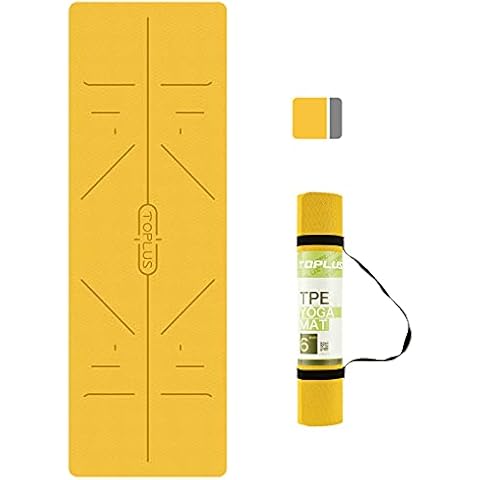 TOPLUS Yoga Mat Non Slip Exercise & Pilates mat, Yoga Fitness Mat with Asana Line, TPE Gymnastics Mat with Carry Handle Strap Cover