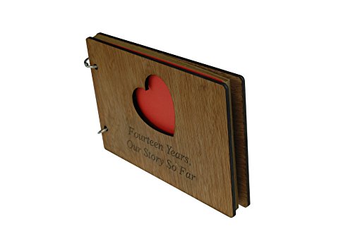 Álbum de fotos personalizable para 14.o aniversario, '14 Years Our Story So Far', tapas de madera barnizada, tamaño A5 miniatura 3