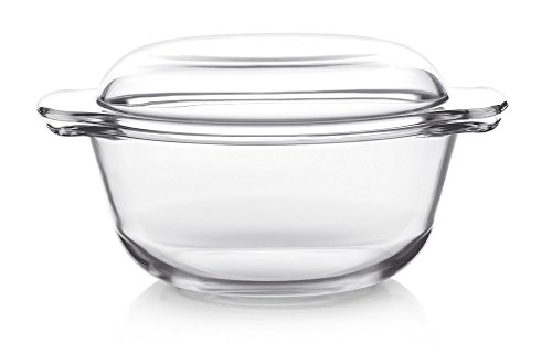 Image of CELLO Angelica Round Casserole Serving Glass Bowl with Lid for Kitchen 2000 ml, Clear | Microwave & Oven Safe, Dishwasher & Fridge Safe Leadfree Toughened Glass Roti Casserole Hot Pot Box for Mixing