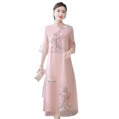 Robe chinoise Cheongsam brodée avec col montant pour événement estival