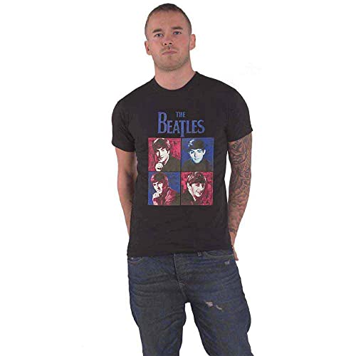 Rock Off officially licensed products The Beatles T Shirt Portraits Band Logo Nouveau Officiel Homme Noir - Les Beatles, Paul McCartney, John Lennon, RIngo Starr, George Harrison Rock Off officially licensed products The Beatles T Shirt Portraits Band Logo Nouveau Officiel Homme Noir