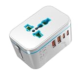 TRAVAPOWS Universal Travel Adapter Worldwide, Multi Plugs Adapter with 2 USB-C & 2 USB-A, All-in-One AC Ports Wall Charger, International Power Converter for EU US UK AUS JP 200+ Countries (White)