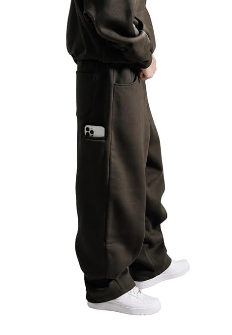 Image of Men's 320 GSM Heavyweight Baggy Track Pants | Oversized Fleece Joggers | Relaxed Fit Sweatpants with Deep Side Pockets | Winter Casual Lounge Wear