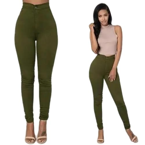 Jean skinny taille haute vert armée pantalon galbant M