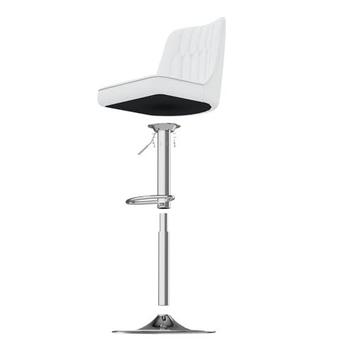 Image of Swivel Bar Stools Set of 2 - White Barstools with Back,Adjustable Counter Height Bar Stools with Sturdy Metal Legs,Leather Counter Height Stools Ideal for Kitchen Island Pub(25''-33''H)
