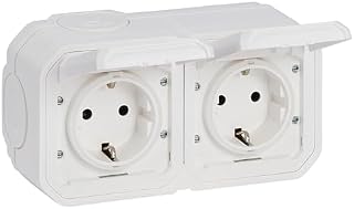 LEGRAND, Plexo New Feuchtraum-Steckdose, 2-fach, Schuko-Standard, inklusive Klappdeckel, Berührungsschutz, vorverdrahtet, Steckklemmen, horizontal, IP44 - IK07, Farbe: Weiß, 069772L
