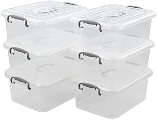 Afromy 6-Pack 8 L Storage Boxes, Plastic Latch Box with Lid/Handle, Clear, f