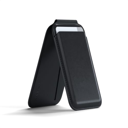 Satechi Magnetic Magsafe Wallet Double Flap Stand Card Holder 4 Slots with Front NFC Pass-Through Adjustable Phone Attachment for iPhone 17/16/15/14/13/12 Travel Accessory Black