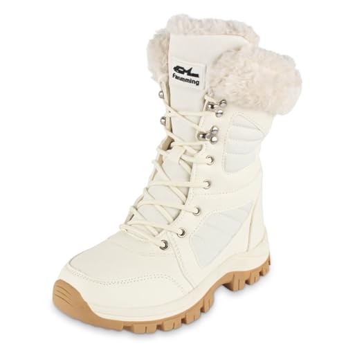 FANMMING Women's Waterproof Winter Snow Boots, Winter Shoes Lightweight Warm Faux Fur Lined, Anti Slip Mid-Calf Booties, Cold Weather Outdoor Shoes Water Resistant,Fashion Hiking Boots