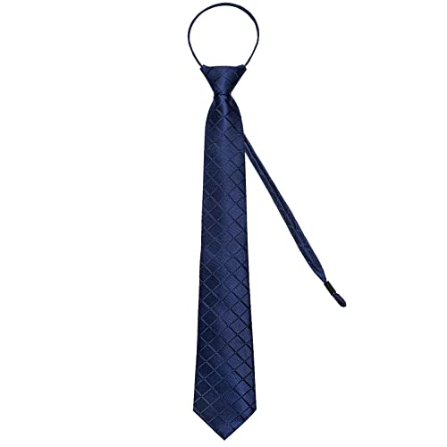 Image of DiBanGu Silk Zipper Ties for Men,Paisley Solid Plaid Pre-tied Tie and Pocket Square Cufflinks Set Formal Adjustable Necktie