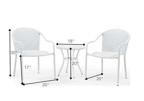 Image of Patio Furniture Set, 3 Pieces Porch Backyard Garden Outdoor Furniture Rattan Chairs and Table Wicker Conversation Set (White Color) 60 x 56 x 74 Cm