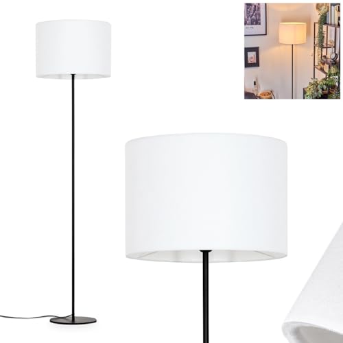 Stehleuchte Bassagoda, Stehlampe aus Metall/Stoff in Schwarz/Weiß, Leuchte im skandinavischen Design mit rundem Schirm (Ø 40 cm) u. Fußschalter, Höhe 158 cm, 1 x E27, ohne Leuchtmittel