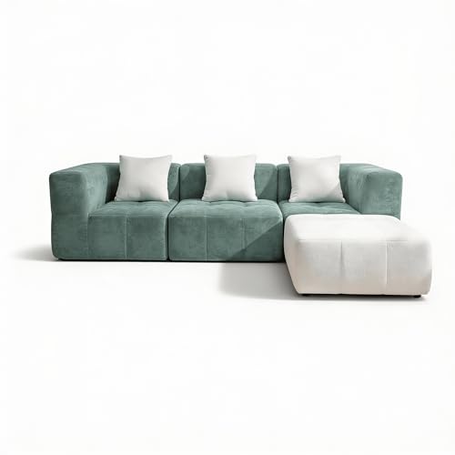 Coco Living Eden Complet | Canapé d’Angle Convertible 3 Places avec Méridienne | Largeur 270 cm | Design Moderne | Confort Premium (Sauge Blanc)