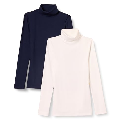 Amazon Essentials Top Interior en Punto Acanalado con Cuello Alto, Manga Larga y Corte Entallado (Disponible en Tallas Grandes) Mujer, Pack de 2, Azul Marino/Blanco, M
